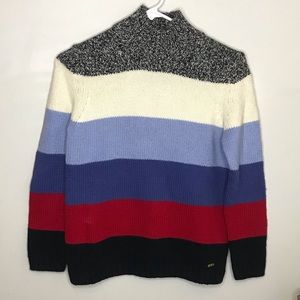 NWOT Mock Neck Chunky Color Block Striped Sweater